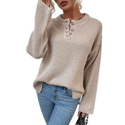 China Fashion Anti Shrink Half Cardigan Designed Ladies Knitted Long Sleeve Pullover Crewneck Women Pullover Sweater for sale