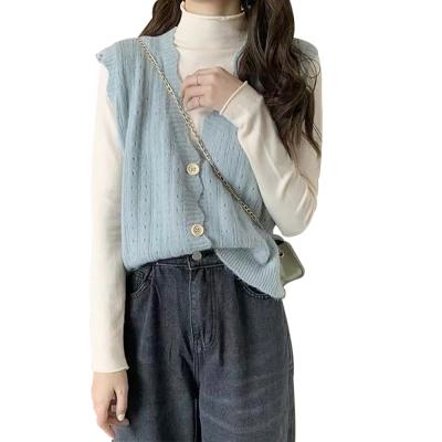 China Wholesale Custom High Quality Anti-wrinkle Spring Autumn Knit V-neck Sleeveless With Ruffles Women Ladies Invest Sweaters for sale