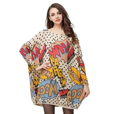 China wholesale order women Anti-wrinkle knit jumper long batwing dress leisure color screen printing sweater plus size women's sweater for sale