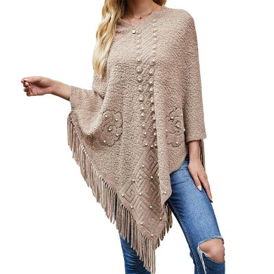 China Anti-wrinkle autumn and winter new 2021 European and American women's shawl coat sweater nail pearl tassel sweater for sale