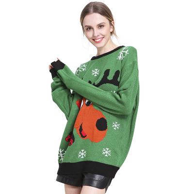 China Anti-wrinkle OEM Christmas sweater women knitted pullover crewneck Christmas snowman jacquard ugly Christmas sweater for sale