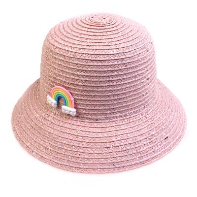 China Cute Picture Children's Rainbow Pink Sequined Straw Hat Small for sale