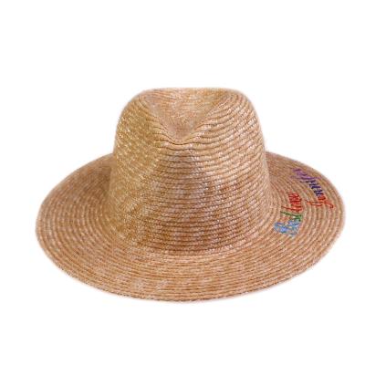 China Lady Wheat Straw Hat Summer Wide Sun Striped Cheap Beach Hat With Colorful Letter Embroidery for sale