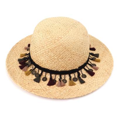 China Custom Adult Dobby Logo Mesh Adjustable Outdoor Flat Top Straw Top Hat“ for sale