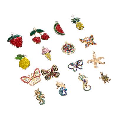 China Wholesale Cute Hip Hop Charms Custom Made Crystal Butterfly Pineapple Seahorse Cherry Pendants For Necklace for sale