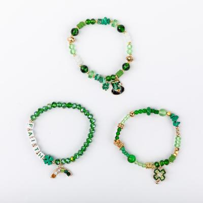 China FASHIONABLE Elastic Handmade Glass Beads Natural Beads Bracelets With Charms New Design St.Pats Personalize Bracelet for sale