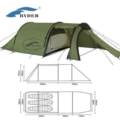 China Camouflage/Field Game Custom Logo 3 Person Pole Framed Expedition Gear Waterproof Aluminum Motorcycle Tent Large For Double Skin Camping for sale