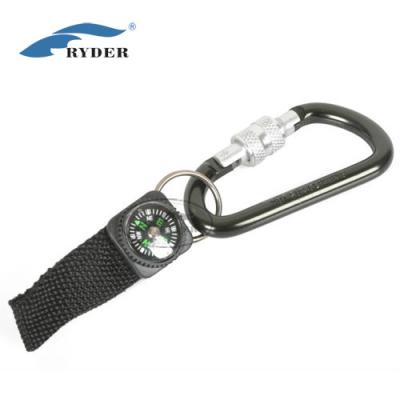 China Metal Alu D Shaped Camping Carabiner with Compass Strap Keychain for sale