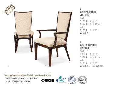 China Banquet Classical Fabric Hotel Dining Chairs With Arms / Hardwood for sale