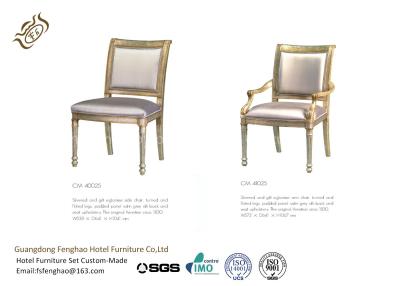 China Silvered And Gilt Eglomise Side Arm Hotel Dining Chairs With Silk Back And Seat for sale