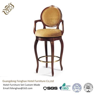 China Louis XV Hotel Bar Stools Wooden Frame Round Back With Armrest for sale