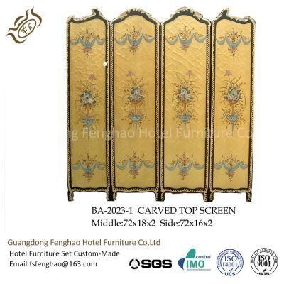 China Modern Foldable Screen Divider Pine Air Brush Plywood With Gold Foil Foldable Room Partitions for sale