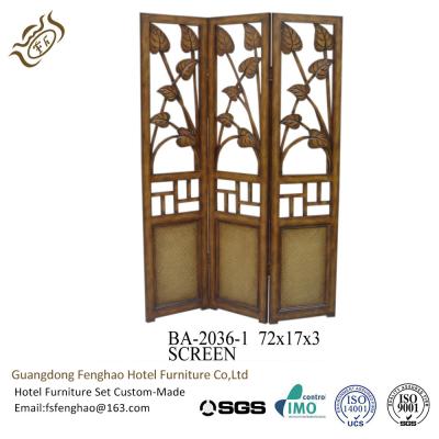 China Homedecor Wooden Carved  Decorative Folding Screens Bamboo And Rattan 3 Panel for sale