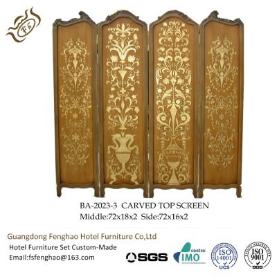 China Vintage Hand Painting 4 Panel Room Divider Golden Carved Folding Wall Divider for sale