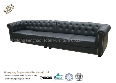 China Button Tufted Leather Hotel Room Sofa Wooden Frame / PU Half Leather Sofa Four Seat for sale