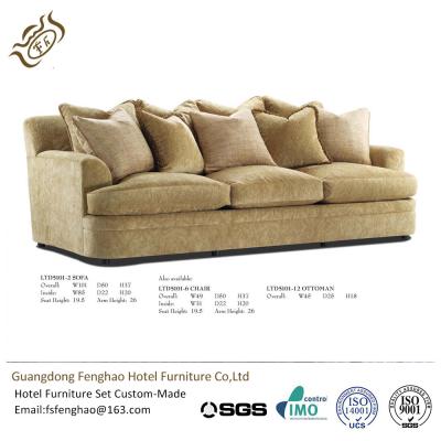 China Contemporary Khaki Color 3 Seater Fabric Sofa High Density Sponge Cushion For Hotel Lobby for sale