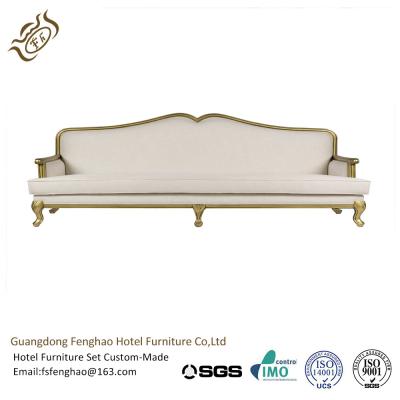 China Elegant Antique French Romantic Cream Fabric Sofa With Goldleaf 3 Seater for sale