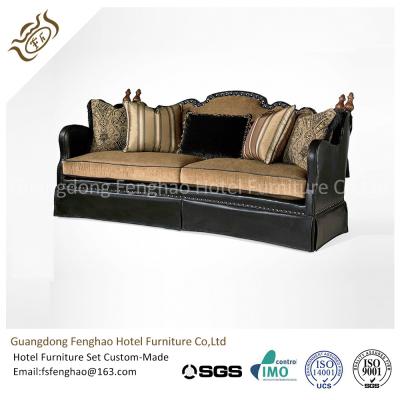 China American Style Brown Leather Hotel Room Sofa Wood Frame With Seat Cushion Upholstered for sale