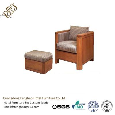 China Antique Oak Wood Rattan Frame Upholstered Chair With Ottoman / High Density Foam for sale