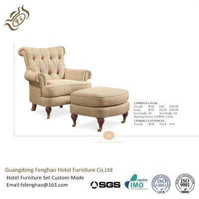 China Wooden Feet Upholstered Leisure Chair Ottoman Traditional Button Tufted for sale