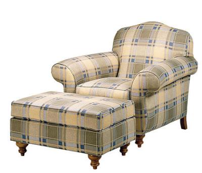 China Modern Comfortable Tartan Fabric Leisure Chair Ottoman Wood Frame for sale