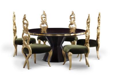 China Gilding Wooden Black Walnut Hotel Dining Table Sets European Style for sale