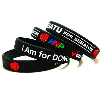 China All Factory Personalized Ink Injected  print embossed glow Custom Logo debossed fill Rubber bracelet Silicone Wristband for sale