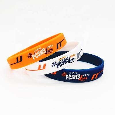 China All Personalized  For Promotional & Business Gifts Ink Injected Rubber Bracelet Custom 12mm Logo debossed fill Silicone Wristband for sale