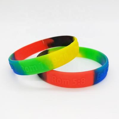 China All Colorful  Silicone Wristband Ink Injected print embossed glow Custom Logo debossed fill Rainbow Seg Rubber bracelet for sale