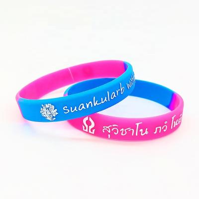 China All Ink Injected print embossed glow Custom Logo Colorful Silicone Wristband debossed fill Rainbow Seg Rubber bracelet for sale