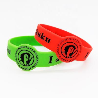 China All Personalized Ink Injected  print embossed glow Custom Logo debossed fill Rubber bracelet Irregular shape Silicone Wristband for sale