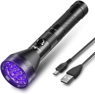 China Emergency 2in1 18650 Rechargeable UV Detector 395Nm Purple Instant Light Blacklight Flashlight for sale