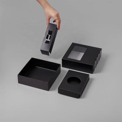 China Factory Made Custom Printing Luxury Gift Box Matte Black Paper Rigid Cardboard Toy Packaging Pvc Two Pieces With Clear Window for sale