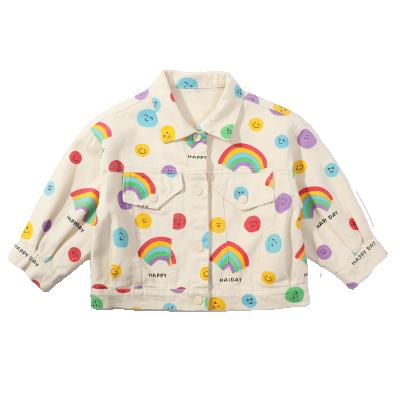 China 2021 Anti-wrinkle 2021 Girls Jean Outerwear Coat Kids Jacket Kids Rainbow Smile Denim Coat Wholesale Children's Outdoor Jacket for sale