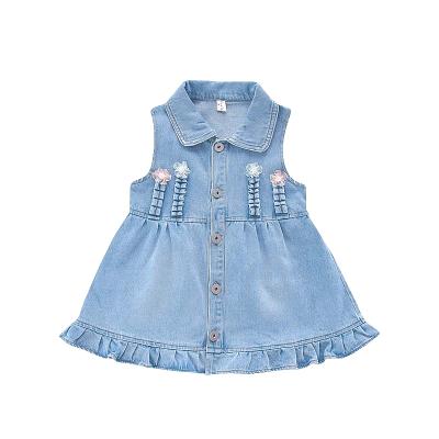 China Hot Selling Washable Shaping Little Flower Denim Vest Skirt For Kids Girls Design Kids Denim Skirt New for sale