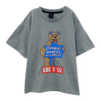 China New Design Round Collar Shorts Breathable Sleeve Loose Modern Cartoon Bear T-shirt Cotton Kids for sale