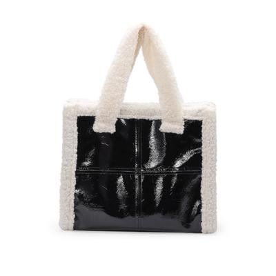 China Daily Use Winter Trending PU Leather Classic Plush Totes Casual Women's Handbag for sale