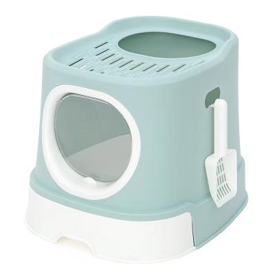 China Sustainable Wholesale Clean Up Products Eco-friendly Closed Cat Toilet Box Indoor Plastic Cat Litter Box for sale