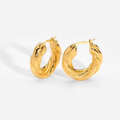 China Fashionable Twisted Water Resistant Chunky Hoop Earrings Gold Color 18K Stainless Steel Metal Earrings Accessories for sale