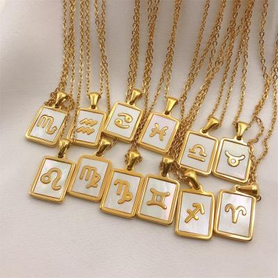 China Lead Free 316 12 Stainless Steel Zodiac Shell Square Pendant Necklace For Women Nickel Free Natural Waterproof Jewelry for sale