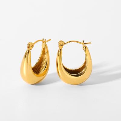 China New Stylish Water Resistant C Shape Earrings 18K Gold Plated Stainless Steel Chunky Hoop Earring For Women Jewelry for sale