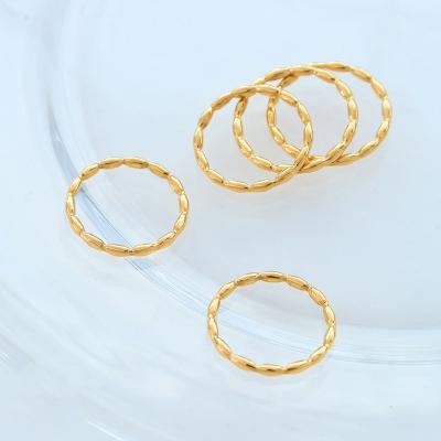 China Waterproof Real 18K Gold Plated Pearls String Ring For Women Stainless Steel Simple Oval Plain Ring Fashion Jewelry for sale