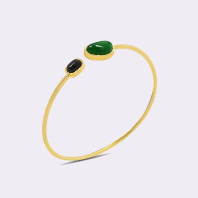 China Retro Palace Style Waterproof INS Agate Bracelet 18K Black Green Gold Plated Stainless Steel Bangle Adjustable Bracelet For Women for sale