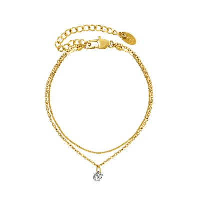 China INS Waterproof Hot 18K Gold Plated 316L Stainless Steel Double Layer Link Chain Zircon Stone Charm Bracelets For Women Girl for sale