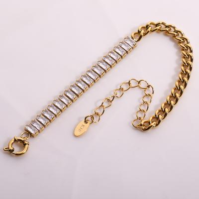 China New Arrival Lead Free Bling Tennis Nickel Free Chain Splicing 18K Real Gold Plated Cuban Chain Bracelet For Women Jewelry for sale