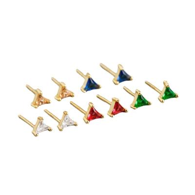 China Hot Selling Zircon Stud Earrings Simple Triangular Colorful Fashion Personality S925 Silver Stud Earrings Lead Free Nickel Free For Women Girl for sale