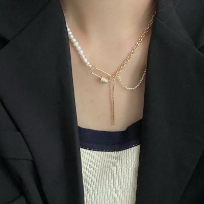 China 2021 Fashion Jewelry S925 Sterling Silver Baroque Freshwater Pearl Korean Waterproof Diamond Clasp Choker Necklace Zircon Pendant Chain for sale