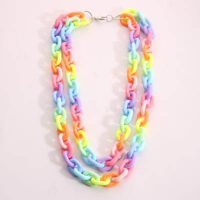 China 2021 Wholesale Fashion Rainbow Link Chain Necklace Acrylic Jewelry Environmentally Friendly Making Chains Double Layer Necklace For Trendy Women Girl for sale