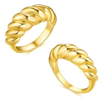 China Trendy new design twist dome gold knuckle rings crescent vintage punk seal ring for women jewelry real gold plating for sale