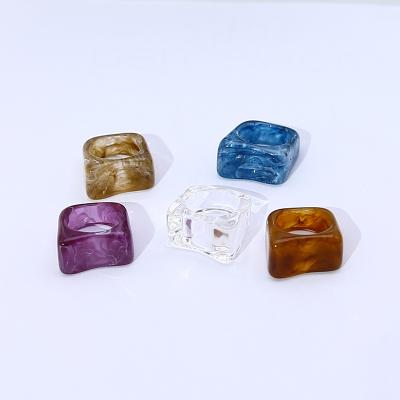 China Irregular Marble Pattern Ring Resin Tortoise Rings Lead Free Nickel Free Colored Transparent Acrylic New Ins for Women Girls Jewelry for sale